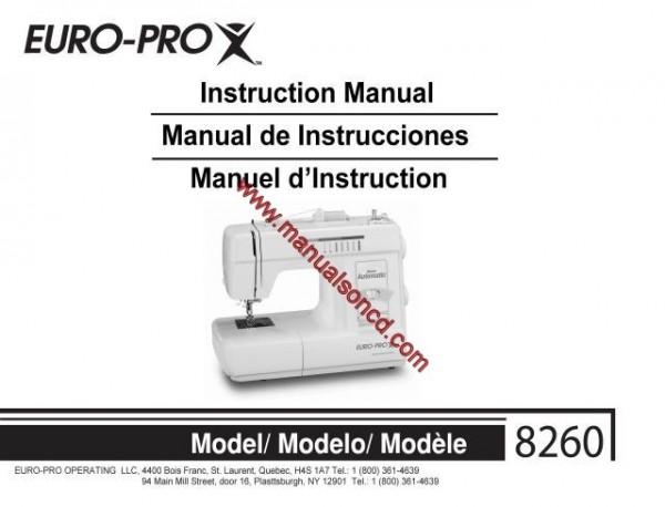 Euro-pro 8260 Sewing Machine Instruction Manual
