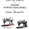Singer 500 - 503 Class Sewing Machine Parts Manual