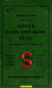 Singer 66-16 Sewing Machine Instruction Manual