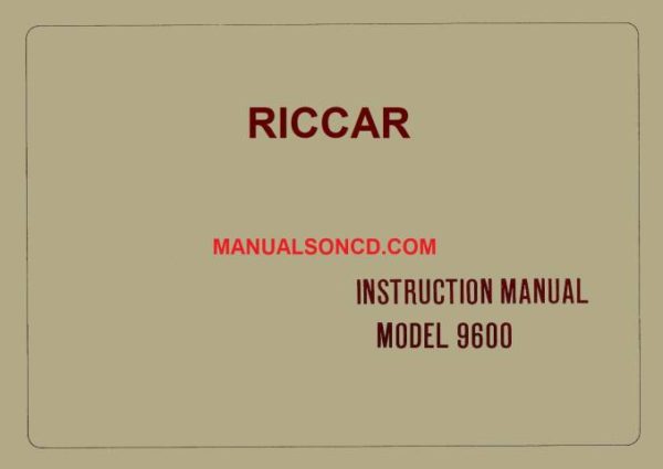 Riccar 9600 Sewing Machine Instruction Manual
