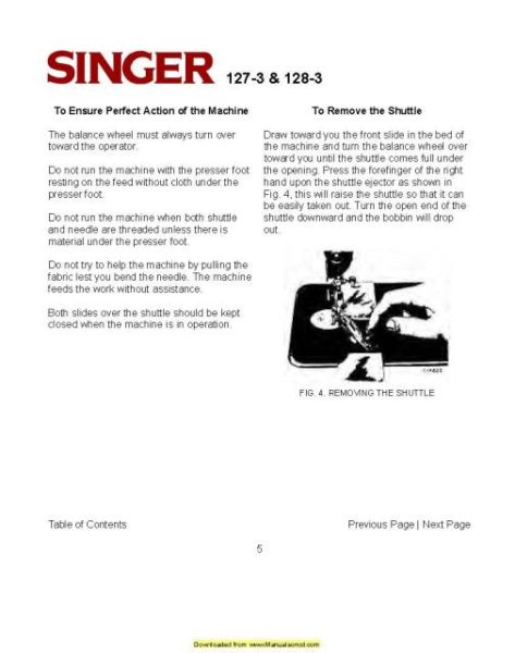 Singer 127 Sewing Machine Instruction Manual