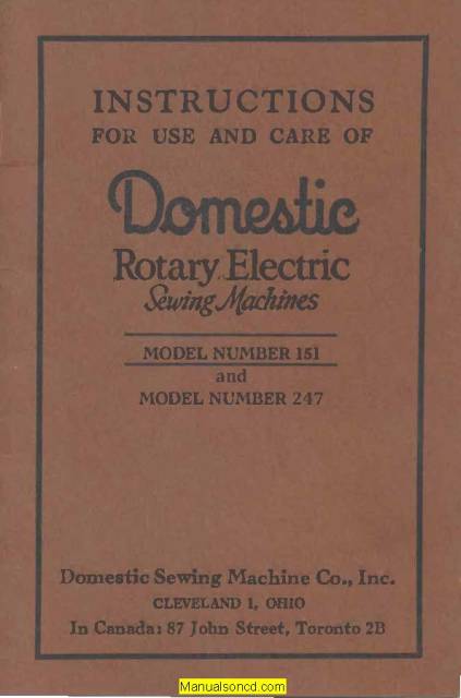 Domestic 151 Rotary Electric Sewing Machine Instruction Manual