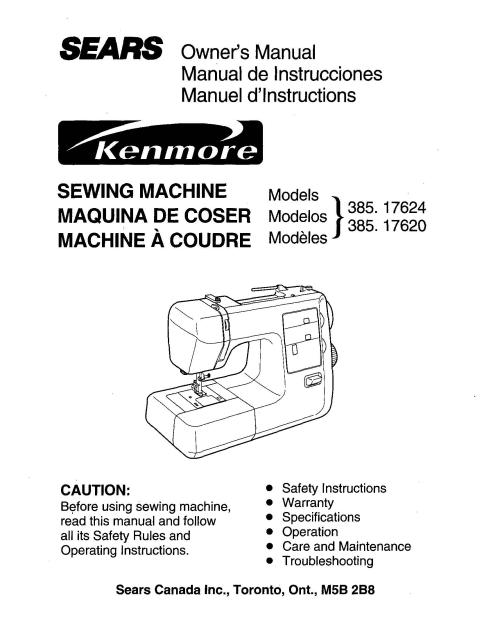 Kenmore 385.17624890 Sewing Machine Instruction Manual
