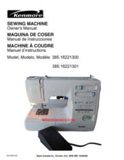 Kenmore 385.16221300 - 385.16221301 Sewing Machine Manual