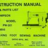 Thompson PW-301 Sewing Machine Instruction-Parts Manual