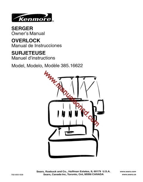 Kenmore Serger 385.16655100 Sewing Instruction Manual Overlock