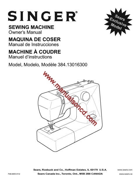 Singer - Kenmore 384.13016300 Sewing Machine Instruction Manual