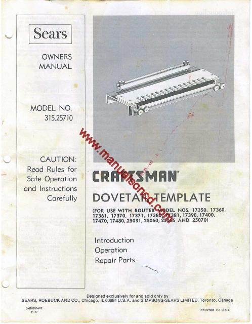 Craftsman Router Dove Tail Template No. 315.25710