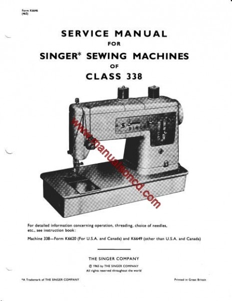 Singer 338 Sewing Machine Service Manual