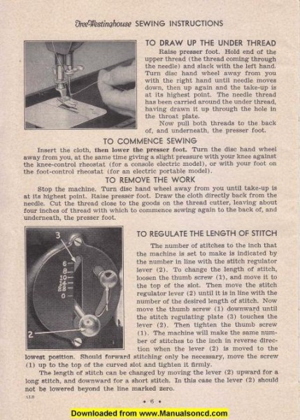 Free Westinghouse Rotary Sewing Machine Manual Model ALB