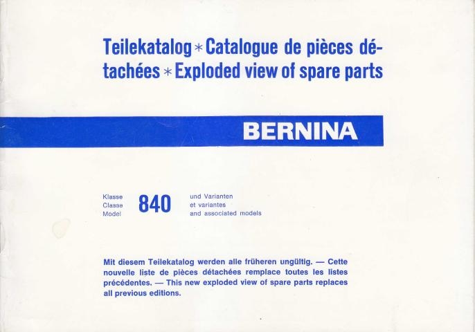 Bernina 840 Class Sewing Machine Parts Manual