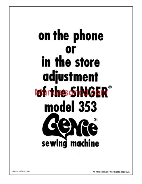 Singer 353 Genie Adjusters Problem Solving Sewing Machine Manual