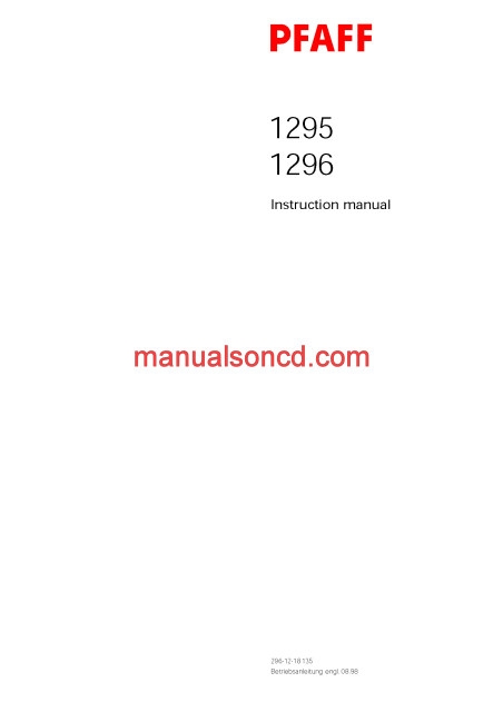 Pfaff 1295-1296 Sewing Machine Instruction Manual