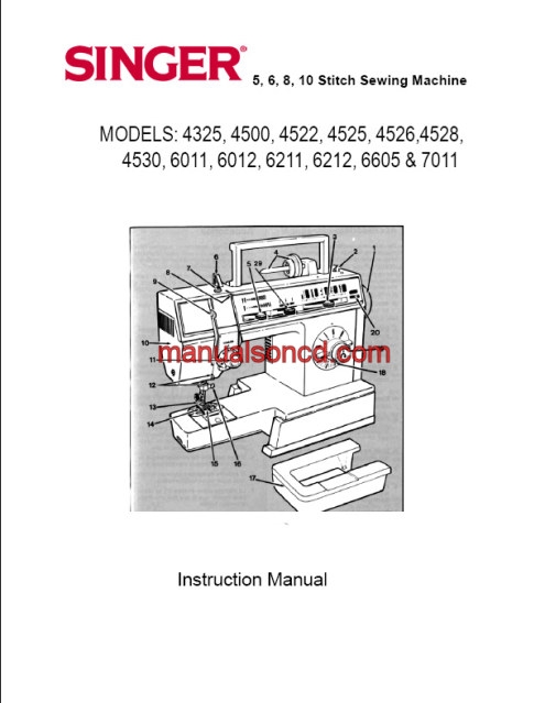 Singer 4325, 4500, 4530, 6011, 6211, 6605, 7011 Sewing Machine Manual