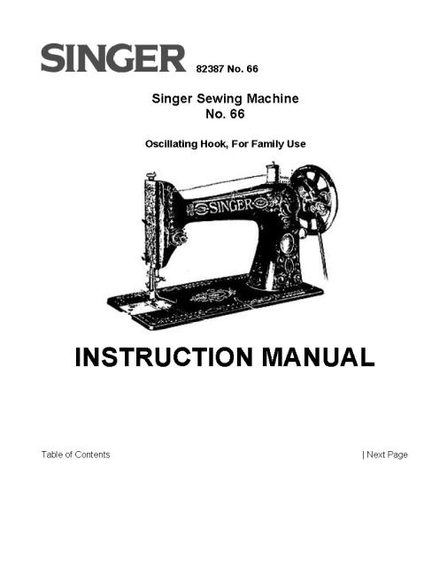 Singer Model 66 Sewing Machine Instruction Manual