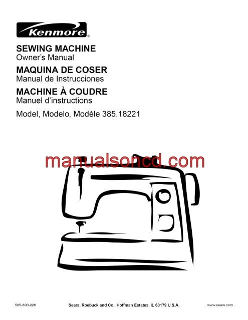Kenmore 385.18221800 Sewing Machine Instruction Manual