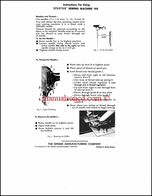 Singer Spartan 192 Sewing Machine Instruction Manual