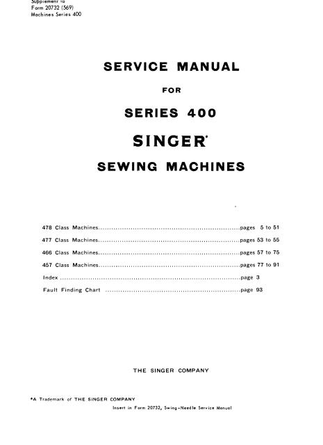 Singer 400 Series Service And Repair Sewing Machine Manual