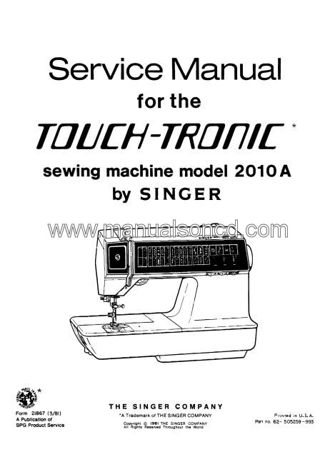 Singer 2010A Touch-Tronic Sewing Machine Service Manual