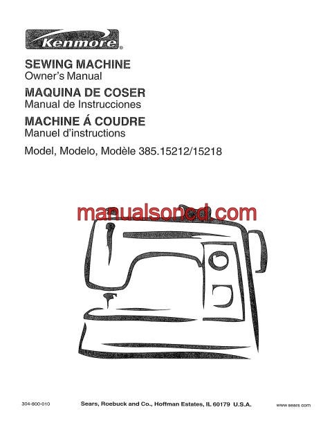 Kenmore 385.15212400 - 385.15218400 Sewing Machine Manual