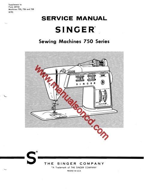 Singer 750 Sewing Machine Service Manual Repairs Parts Lists