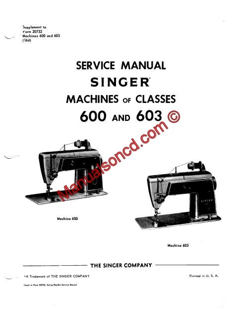 Singer 600-603 Sewing Machine Service Manual